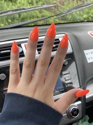 acrylic nails with orange gel polish