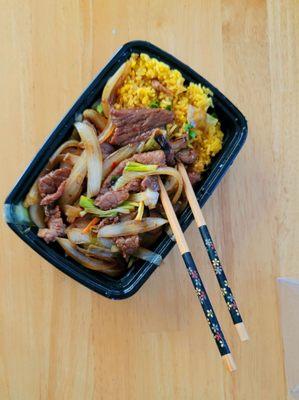 Mongolian Beef with pork fried rice