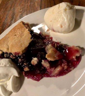 Warm maine blueberry pie a la mode. So good!