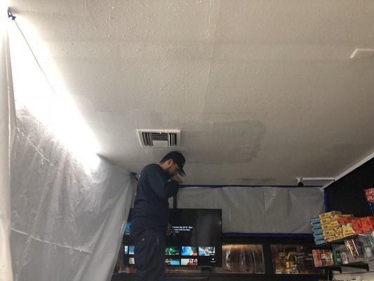 Commercial water damage dry out in process