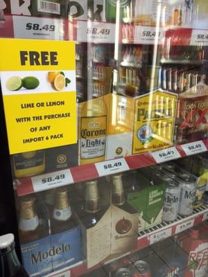 Free lime or lemon. Better offer than Walgreens or liquor store.