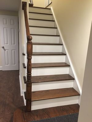 Wood floors refining and painting the entire basement