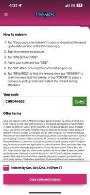 Redeem code for the bogo from CinnaBun that I couldn't use in the Peachtree Mall