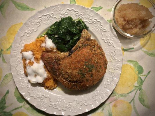 Baked stuffed pork chop.