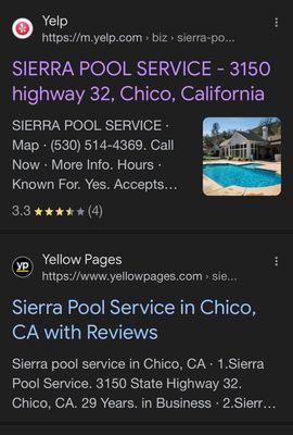 Went by 3150 Highway 32, no Sierra Pools