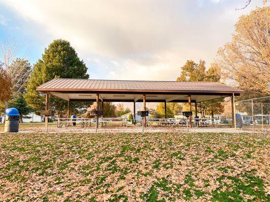 Covered picnic benches and grills