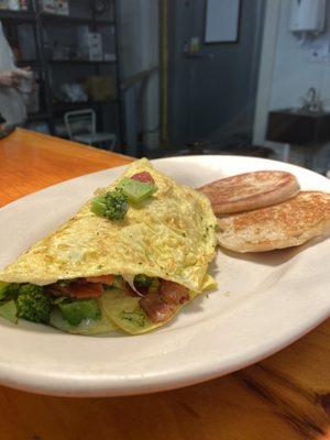 Bacon, broccoli, and cream cheese omelet