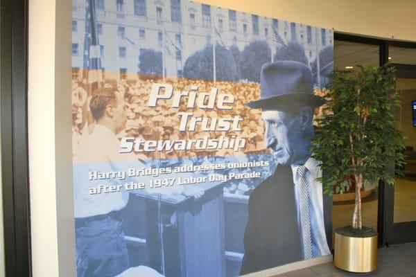 Harry Bridges mural inside the vestibule area.