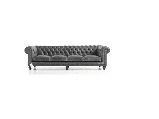 Our Hampton 4 Seater Chesterfield sofa in Grey leather, Made in UK