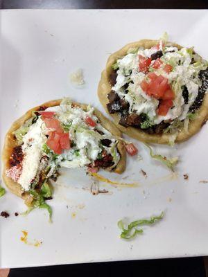 Sopes with lengua and chorizo.