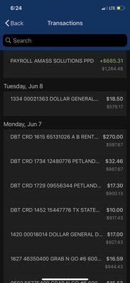 Proof of currency sufficient enough to cover the weekly payment of 105.00 for both weeks they did not draw it out.