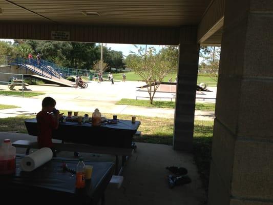 Great covered table areas for birthday parties!!