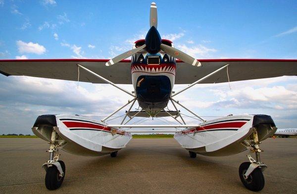 Shark Aviation's Cessna 185 amphibious seaplane on the sampe