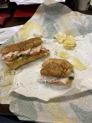 Subway Turkey Sub, with a few Lays chips.