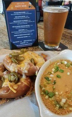 Hot Pretzel and Cheesy Beer Dipping Sauce Happy Hour Menu