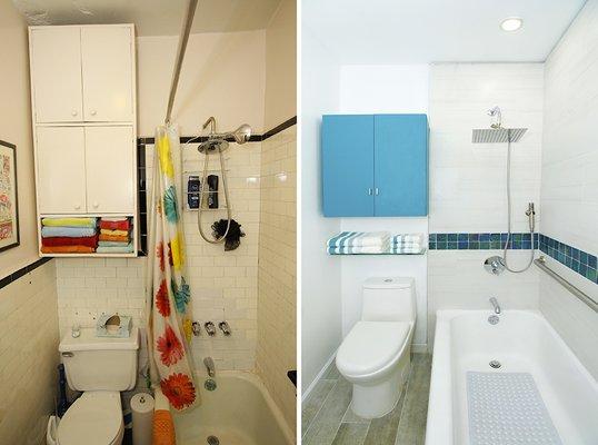 Full bathroom gut renovation, before and after image