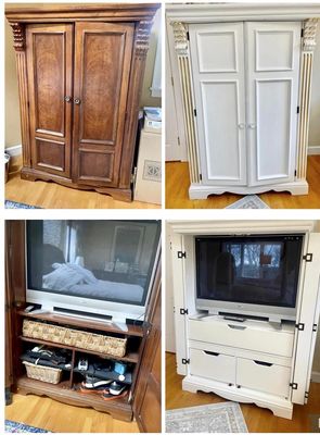 Refurbished this old TV armoire at client's request , not only painting it bud adding new drawers for hidden storage.