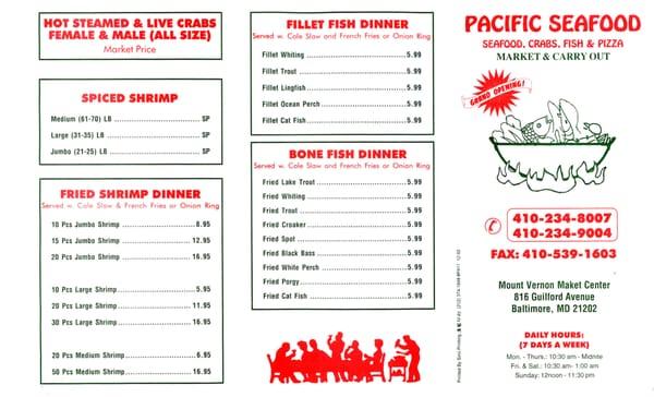 Pacific Seafood Menu