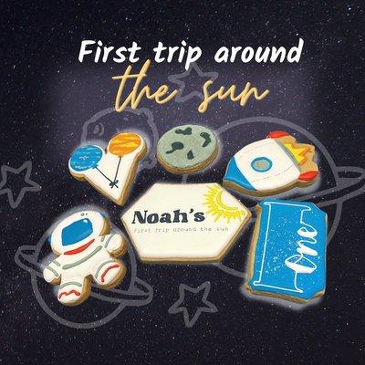 Themed decorated sugar cookies! First trip around the sun.