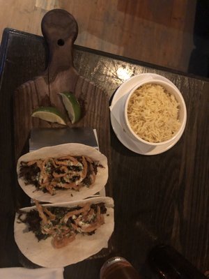 Carne asada tacos ($10) + $4 side of rice