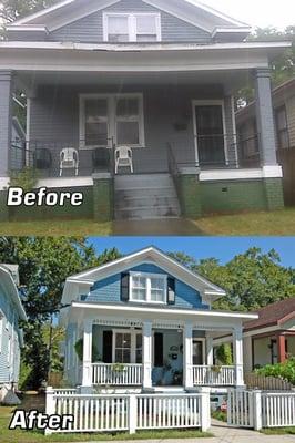 A before and after shot of a flipped home in Wilmington, NC by Delinda Harreslon