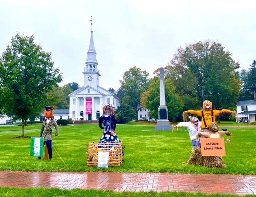 Halloween decorations on the town green in front of the church - oct 2021