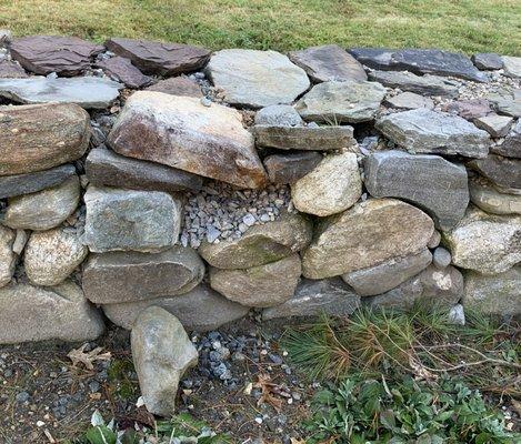 crushed rock coming out of wall.