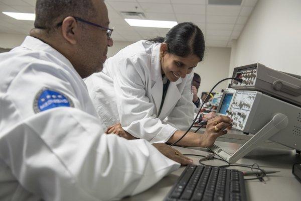 This laboratory is equipped with a full electronic laboratory setting to teach and practice electronics including NIDA training system.