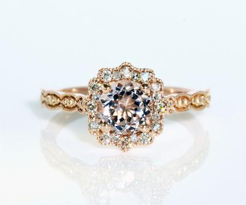 Custom Morganite and diamond pink gold engagement ring