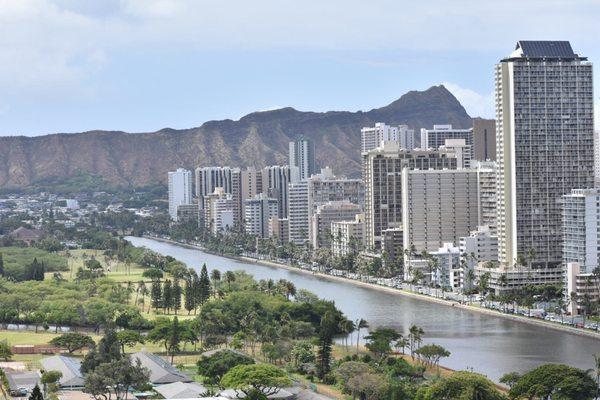 View of Diamond Head and Ala Wai Canal from the window of my room