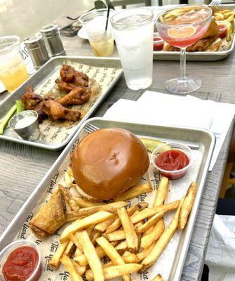 Buffalo Wings, Cheesesteak Egg Rolls, and Bacon Cheeseburger & Chicken Sandwich Platters