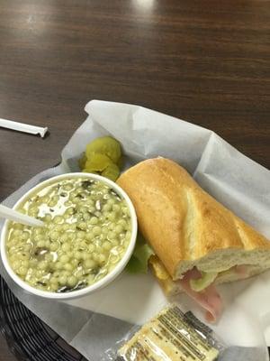 Italian Wedding soup and Danish ham sandwich.  This bread is so soft and the soup is full of flavor.