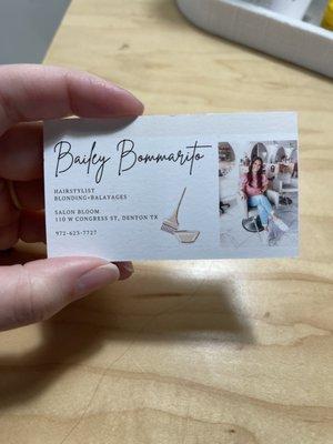 Bailey's business card