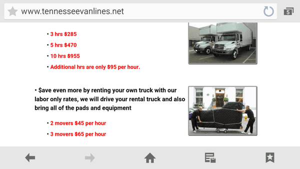 Screenshot of their website clearly shows labor rate for 3 movers at $65/hr but be prepared to get hustled when they arrive and demand more!