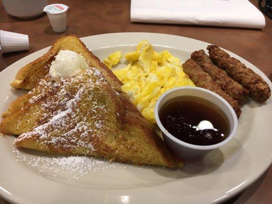 French Toast, eggs, and turkey sausage