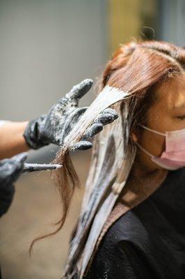 Balayage, part of the process.