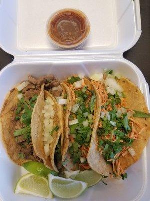 Two Carne Asada tacos, and two Chicken tacos.