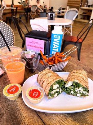 Chicken Caesar Wrap with sweet potato fries