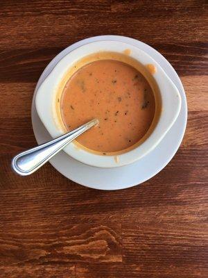 Soup special: Red Pepper and Tomato bisque, with basil and Parmesan