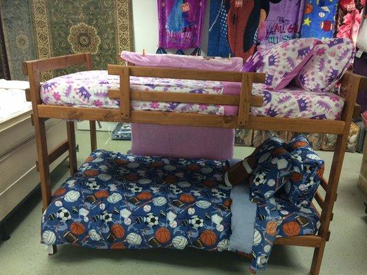 374$ for 19 piece set bunkbed (2 mattresses + 4 pillows+ bunkbed+ 2 comforter set (6 piece set))