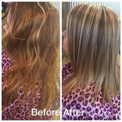 Hair by Nicole Worthen, well water treatment before and after