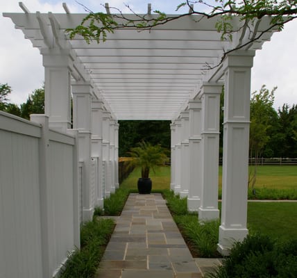 Custom Pergola Landscaping Project with Flagstone Walkway