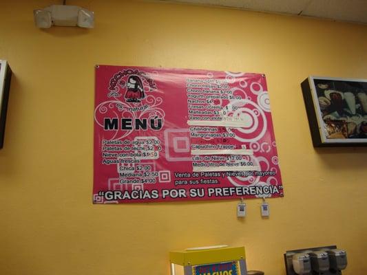 La Michoacana Es Natural Menu June 30th 2012 visit.