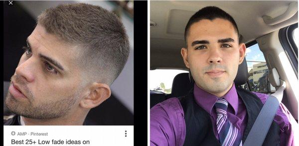 What I chose of the internet for a fade and how it turned out on me. I look professional now and ready for business.