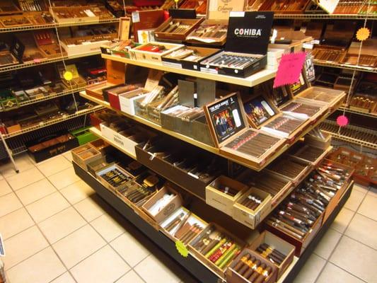 Large walk-in humidor  with fine selection of premium hand rolled cigars.