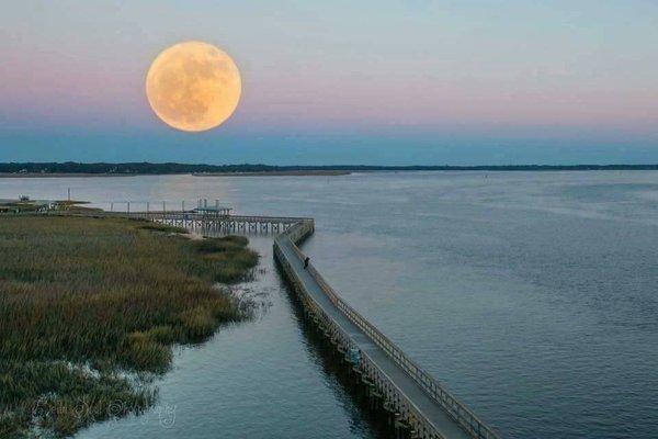 Super Moon over Port Royal Sound and Port Royal Board Walk