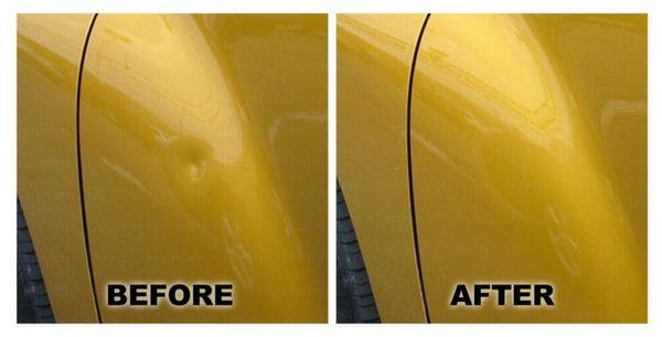 Before & After of a little ding we fixed with PDR ( Paintless Dent Repair )