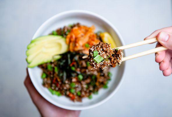 Avocado Bulgogi Bowl with Impossible "Meat"