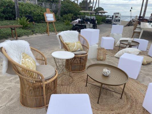 Beach lounge set up with lighted led cubes