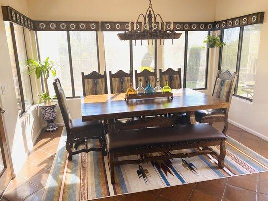 Table, bench, chairs and tequila bottle centerpiece from Out West.